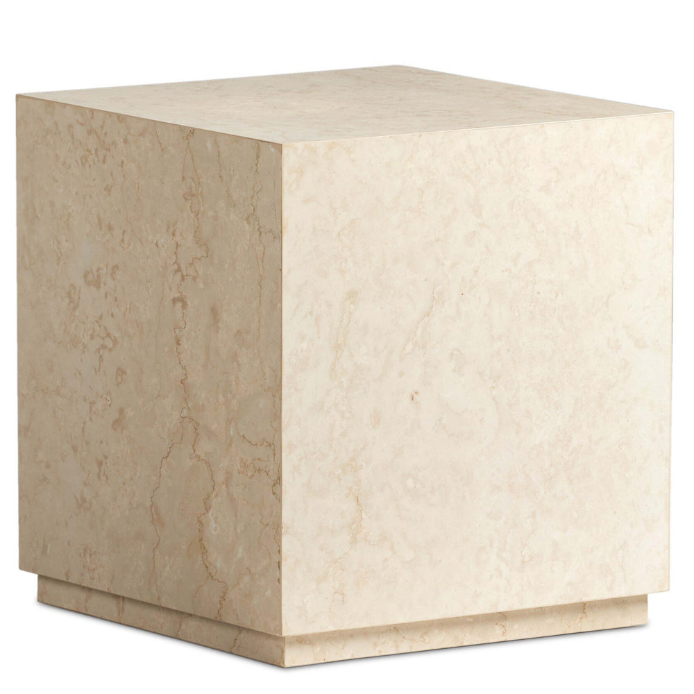 Oakland Square Outdoor End Table, Cream Marble-Furniture - Accent Tables-High Fashion Home