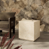 Oakland Square Outdoor End Table, Cream Marble-Furniture - Accent Tables-High Fashion Home