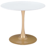 Opus 35" Round Dining Table, White/Gold Base