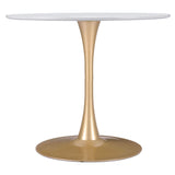 Opus 35" Round Dining Table, White/Gold Base