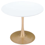 Opus 35" Round Dining Table, White/Gold Base