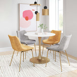 Opus 35" Round Dining Table, White/Gold Base