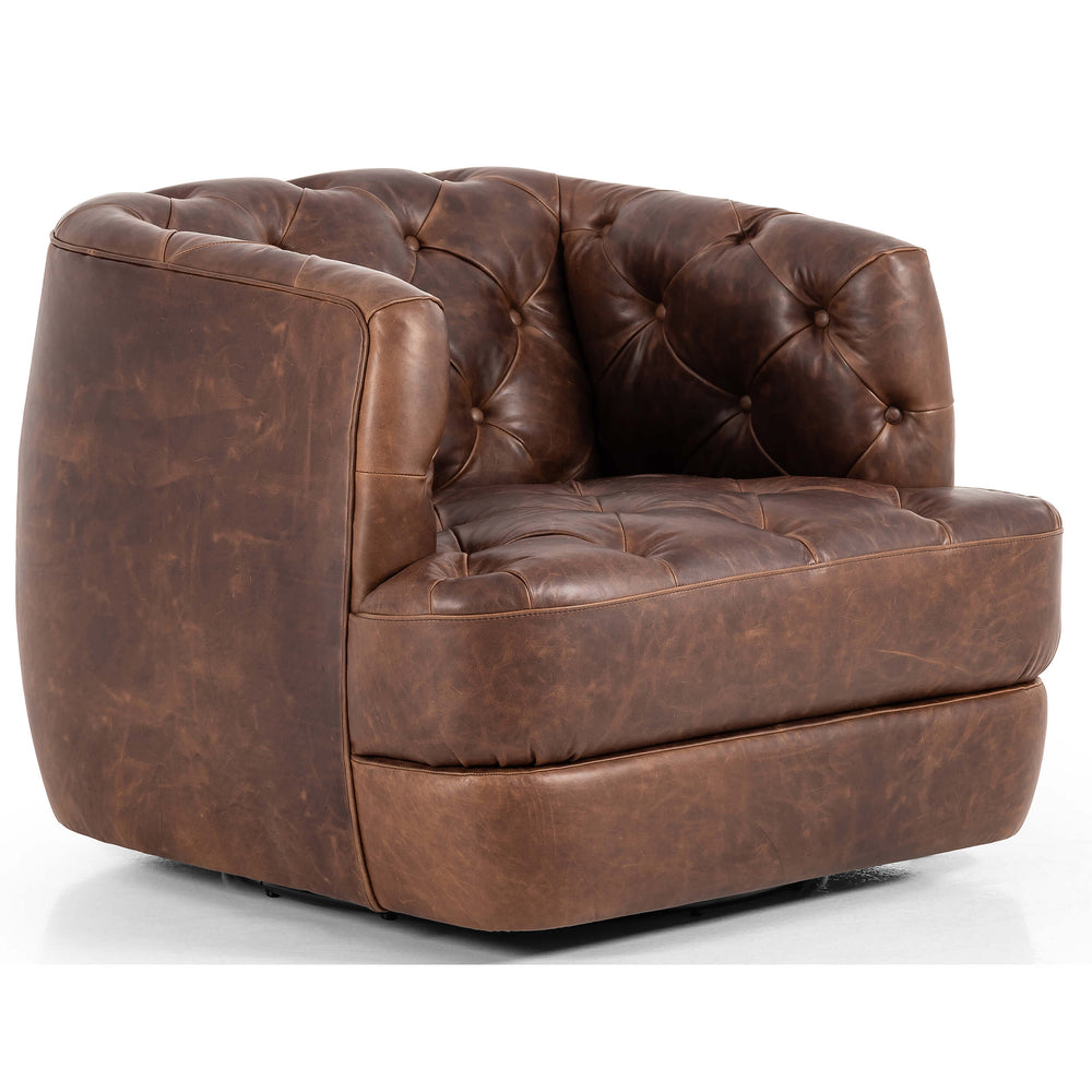 Paul Leather Swivel Chair, Raleigh Cigar-Furniture - Chairs-High Fashion Home