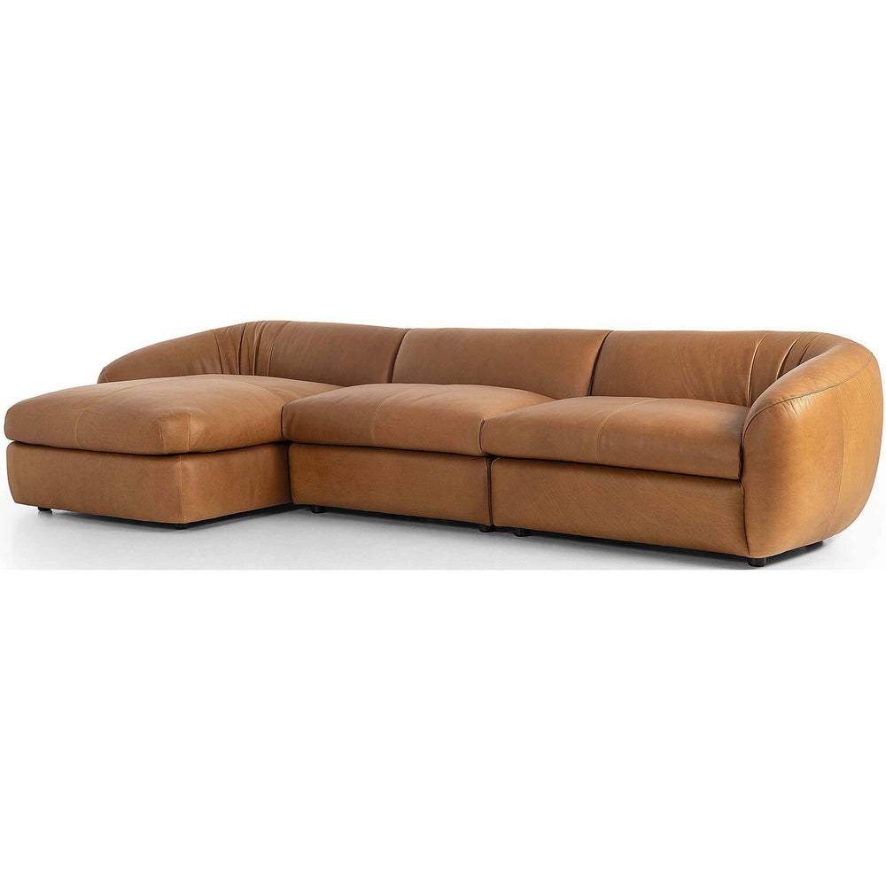 Saldana 3 Piece Leather Sectional w/Left Chaise, Lorento Cognac-Furniture - Sofas-High Fashion Home