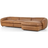 Saldana 3 Piece Leather Sectional w/Right Chaise, Lorento Cognac-Furniture - Sofas-High Fashion Home