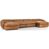 Saldana 4 Piece Leather Double Chaise, Lorento Cognac-Furniture - Sofas-High Fashion Home