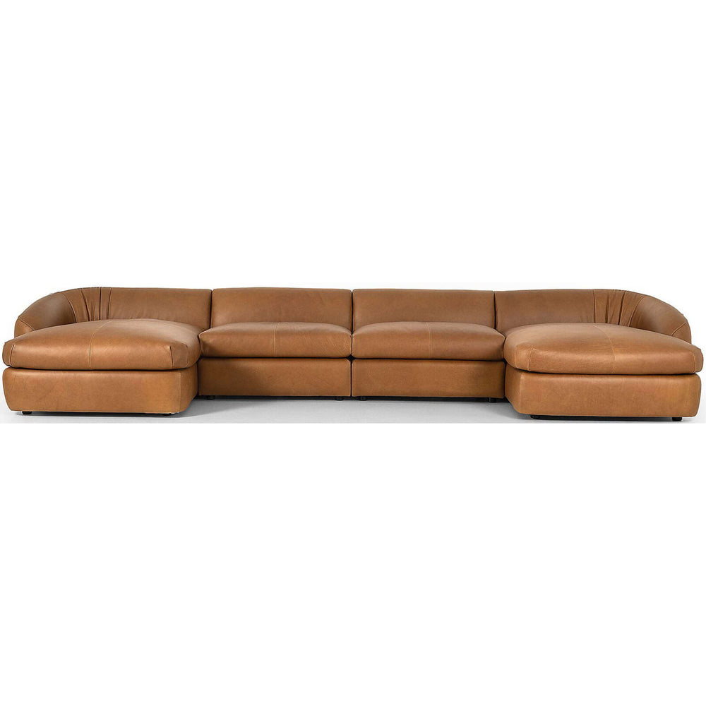 Saldana 4 Piece Leather Double Chaise, Lorento Cognac-Furniture - Sofas-High Fashion Home