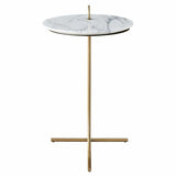 Stone Top Accent Table, White/Grey Marble-Furniture - Accent Tables-High Fashion Home