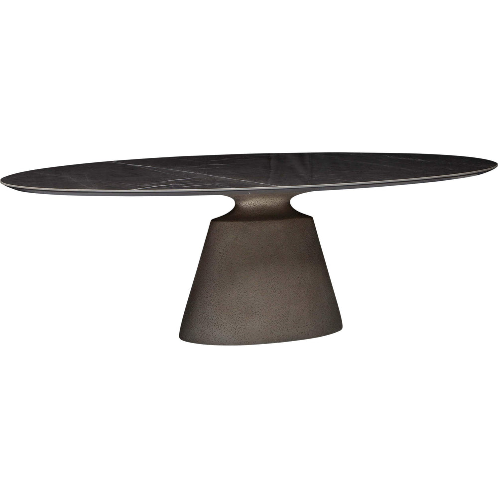 Taji Oval Dining Table, Polished Grey/Textured Silver Base