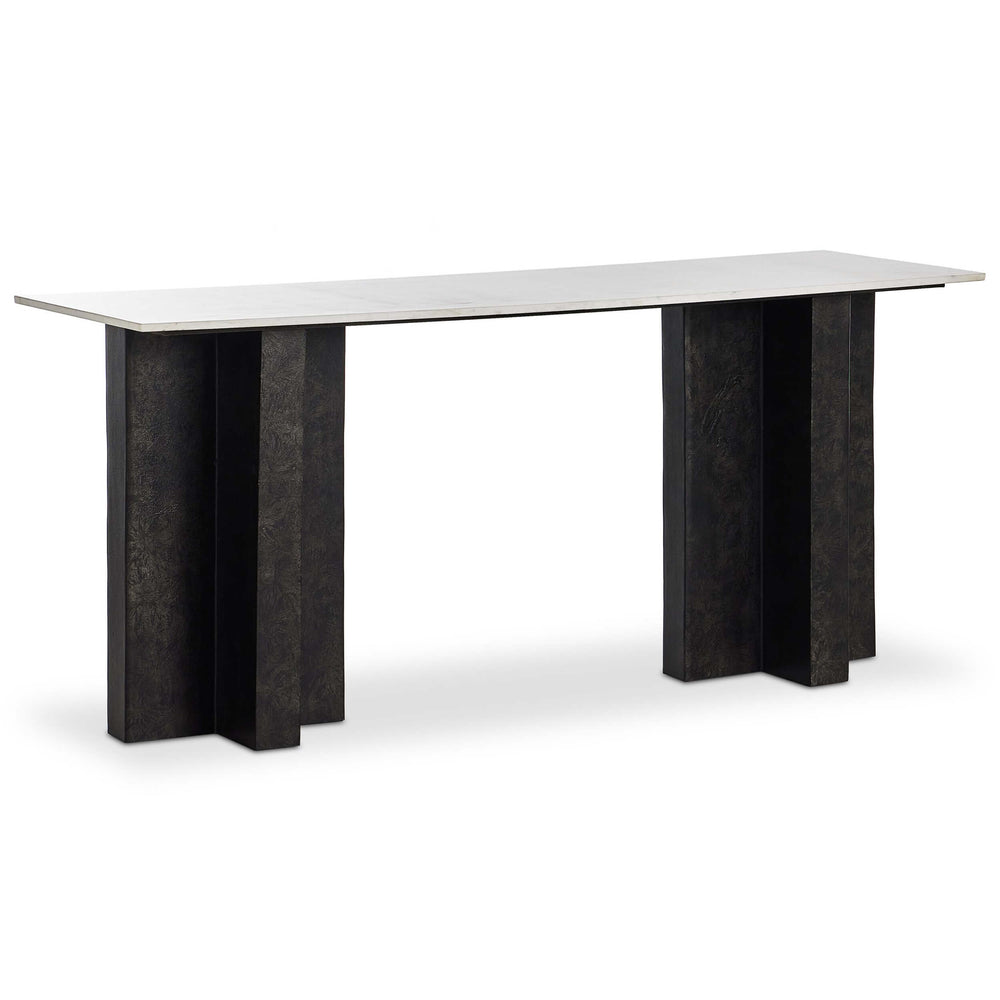 Terrell Large Console Table, Polished White Marble/Raw Black