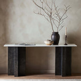 Terrell Large Console Table, Polished White Marble/Raw Black