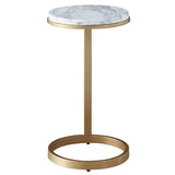 Tranquility Round Accent Table, White/Grey Marble-Furniture - Accent Tables-High Fashion Home