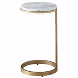 Tranquility Round Accent Table, White/Grey Marble-Furniture - Accent Tables-High Fashion Home