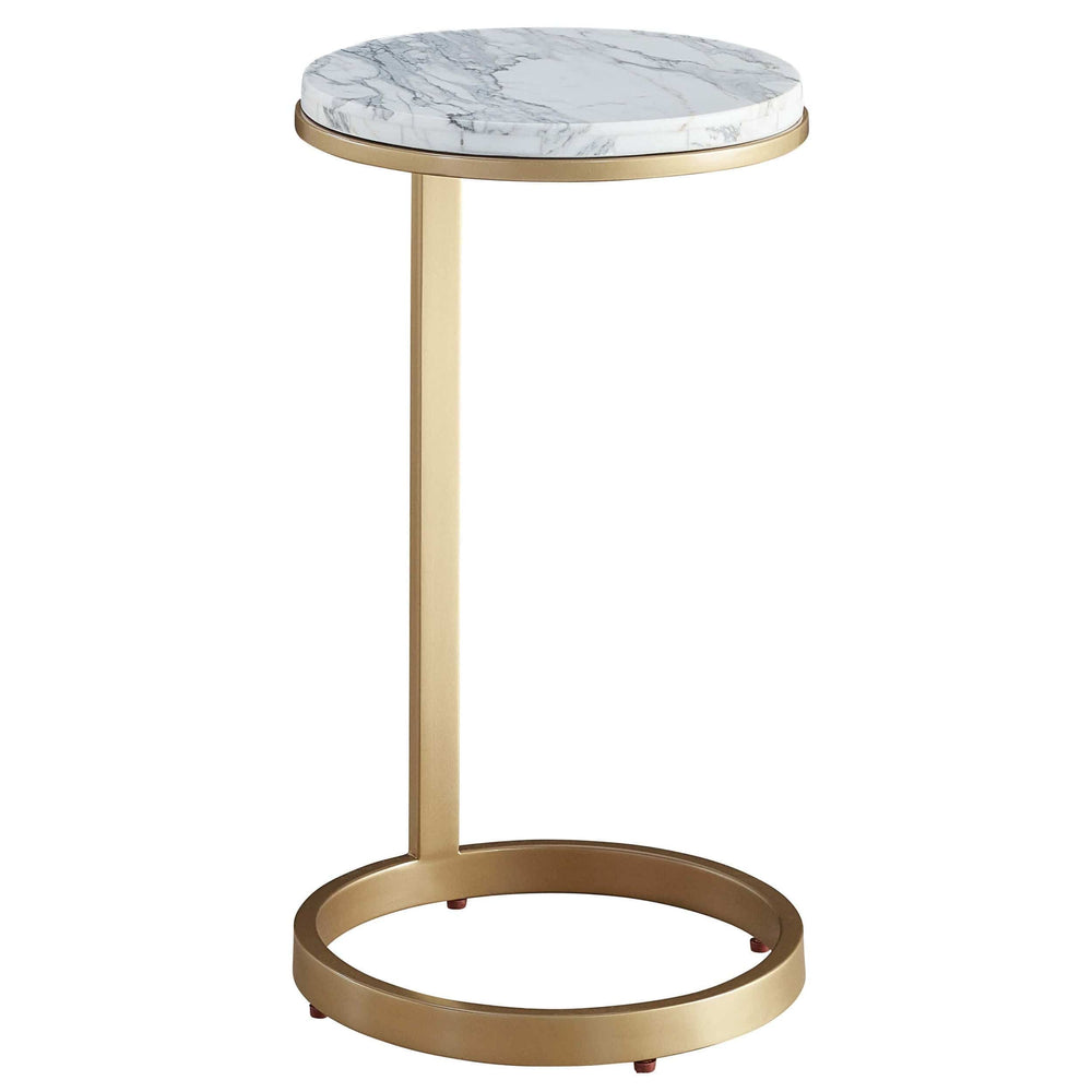 Tranquility Round Accent Table, White/Grey Marble-Furniture - Accent Tables-High Fashion Home