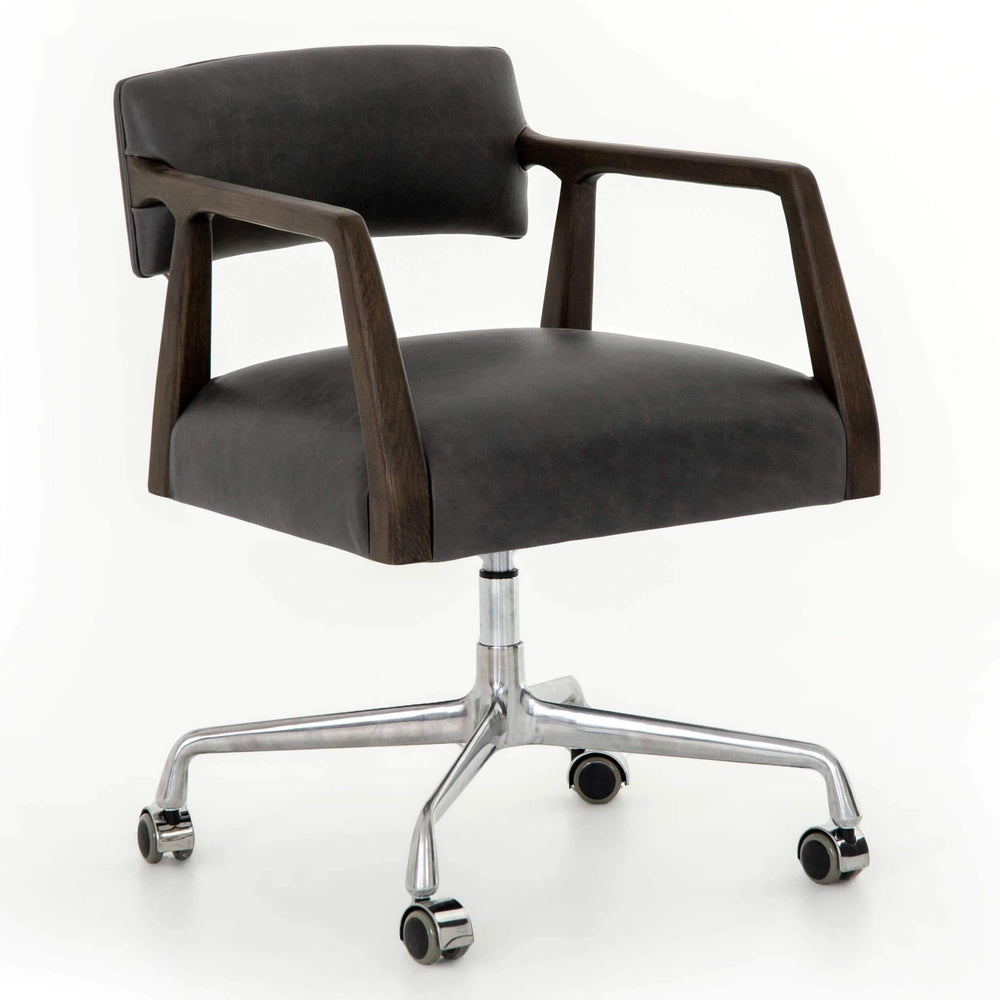 Tyler Leather Desk Chair, Chap Ebony-Furniture - Office-High Fashion Home