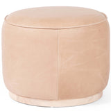 Sinclair Round Leather Ottoman, Burlap-Furniture - Chairs-High Fashion Home