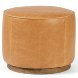 Sinclair Round Leather Ottoman, Butterscotch-Furniture - Chairs-High Fashion Home