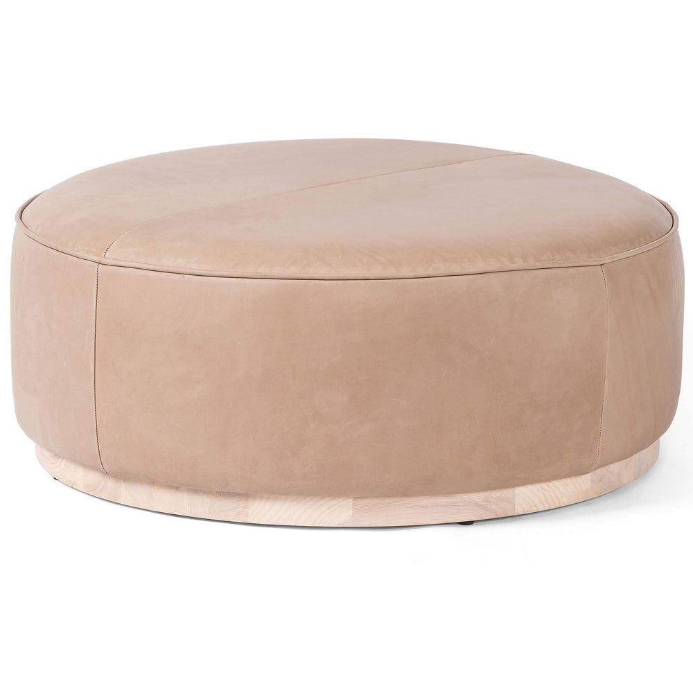 Sinclair Large Round Leather Ottoman, Burlap-Furniture - Chairs-High Fashion Home