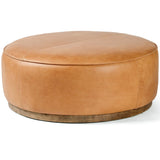 Sinclair Large Round Leather Ottoman, Butterscotch-Furniture - Chairs-High Fashion Home