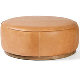 Sinclair Large Round Leather Ottoman, Butterscotch-Furniture - Chairs-High Fashion Home