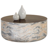 Diaz Coffee Table, Marble Look/Antique Brass