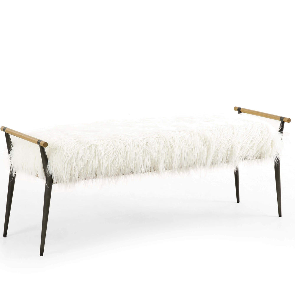 Charlotte Bench, Mongolian Cream Fur-Furniture - Chairs-High Fashion Home