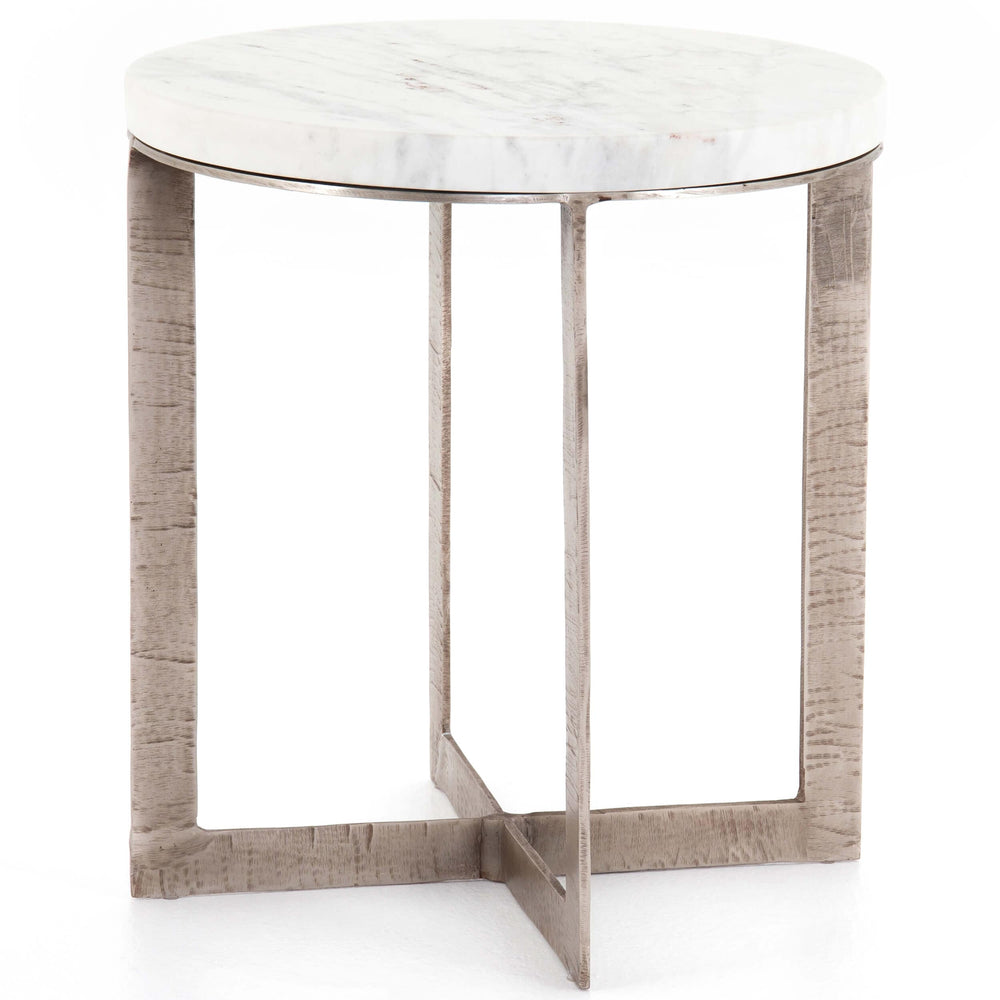 Lennie Round Nightstand, Brushed Nickel-Furniture - Accent Tables-High Fashion Home