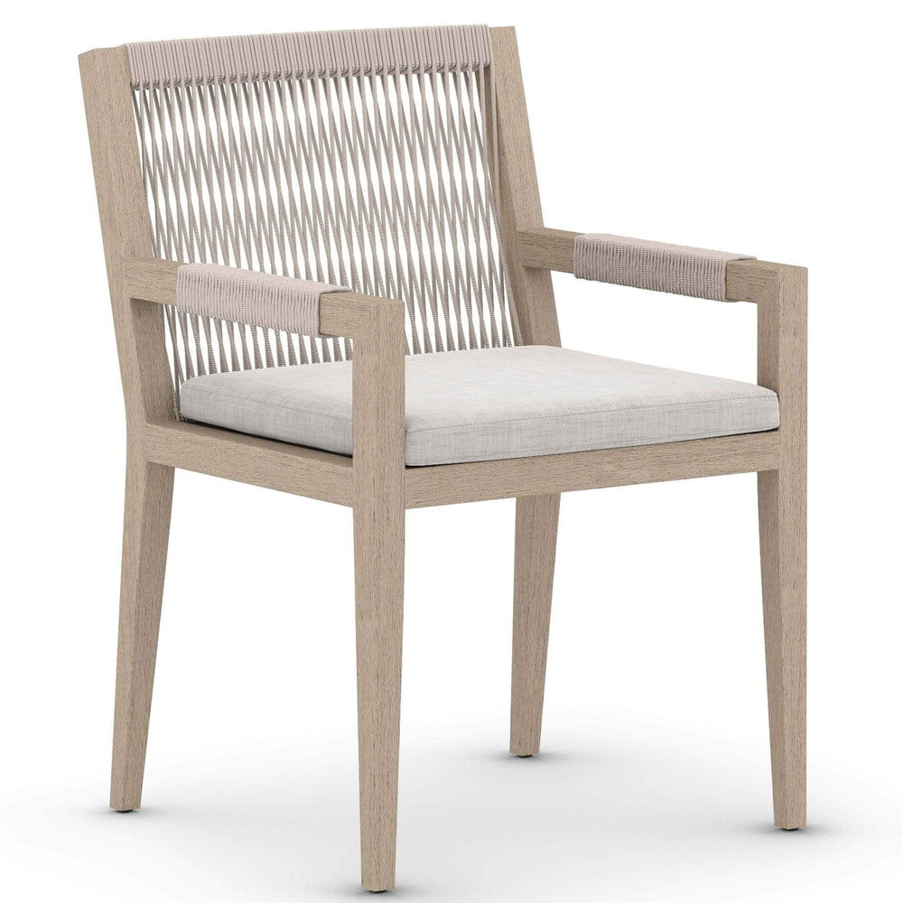 Sherwood Outdoor Dining Arm Chair, Stone Grey/Washed Brown-Furniture - Dining-High Fashion Home