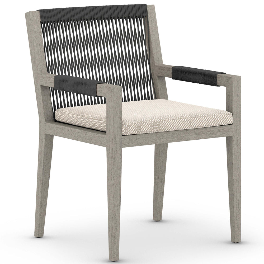 Sherwood Outdoor Dining Arm Chair, Faye Sand/Weathered Grey-Furniture - Dining-High Fashion Home