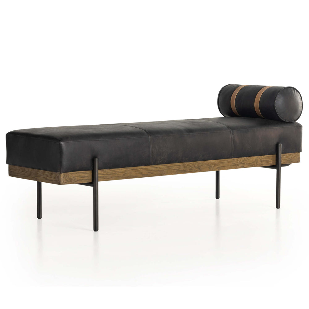 Giorgio Leather Bench, Rialto Ebony-Furniture - Chairs-High Fashion Home