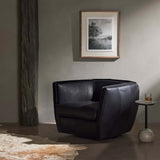 Rashi Leather Swivel Chair, Heirloom Black-Furniture - Chairs-High Fashion Home