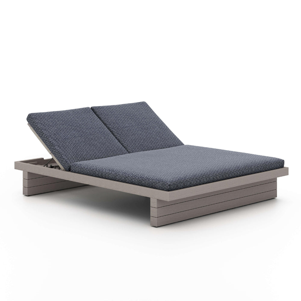 Leroy Outdoor Double Chaise, Faye Navy/Weathered Grey-Furniture - Chairs-High Fashion Home