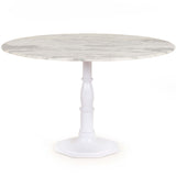 Lucy 60" Round Dining Table, White Marble/Nimbus White Base