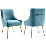 Beatrix Side Chair, Sea Blue Velvet/Brushed Gold Base-Furniture - Dining-High Fashion Home