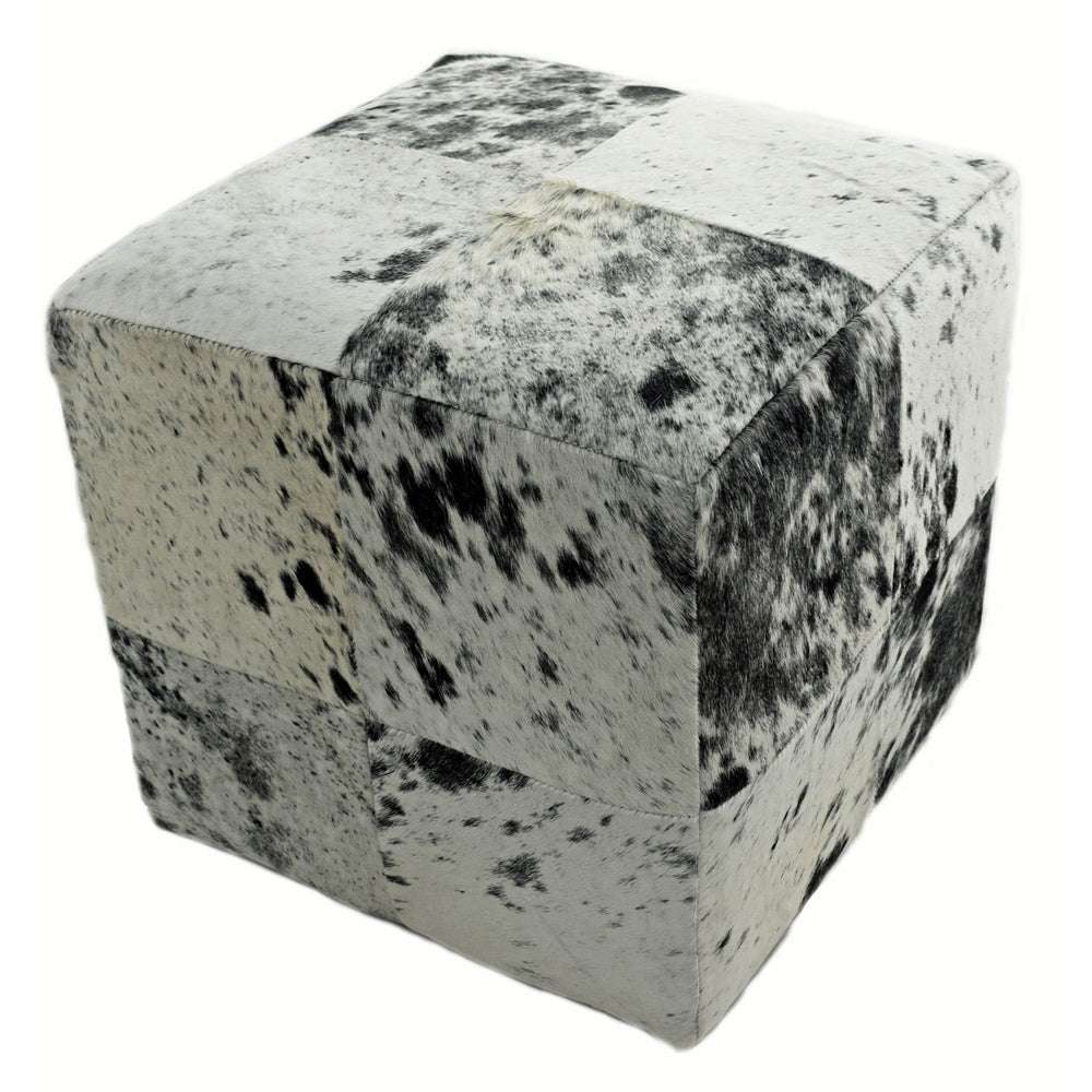 Cowhide Pouf, Speckled Black and White - Furniture - Chairs - High Fashion Home