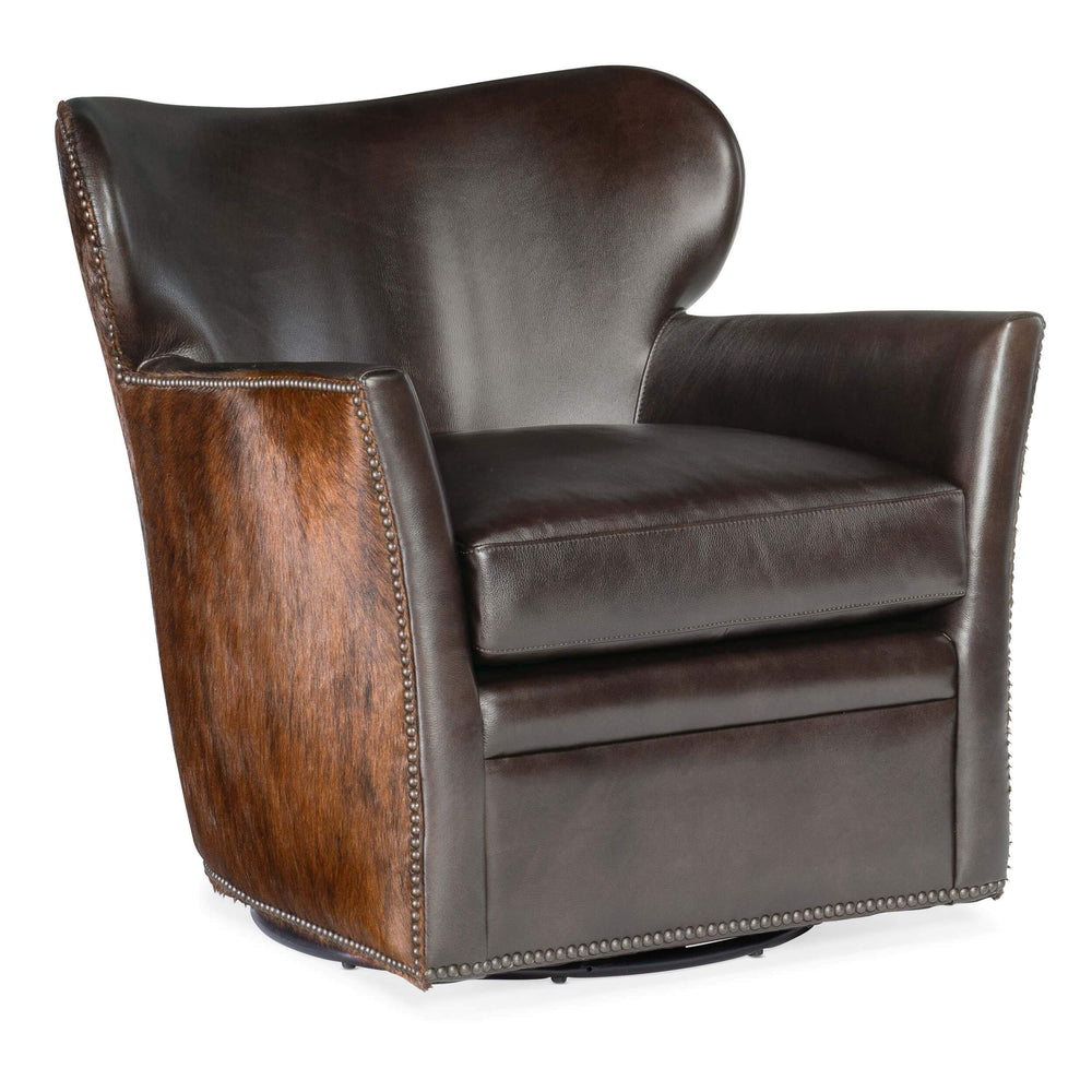 Kato Leather Swivel Chair, Dark Brindle-Furniture - Chairs-High Fashion Home