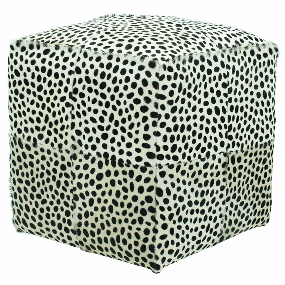 Cowhide Pouf, White w/ Cheetah Print