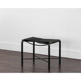 Riz Leather Stool, Black-Furniture - Accent Tables-High Fashion Home