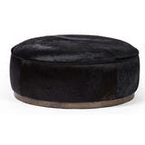 Sinclair Large Round Ottoman, Black Hair on Hide