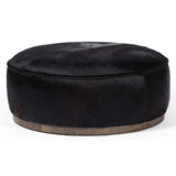 Sinclair Large Round Ottoman, Black Hair on Hide