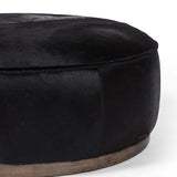 Sinclair Large Round Ottoman, Black Hair on Hide