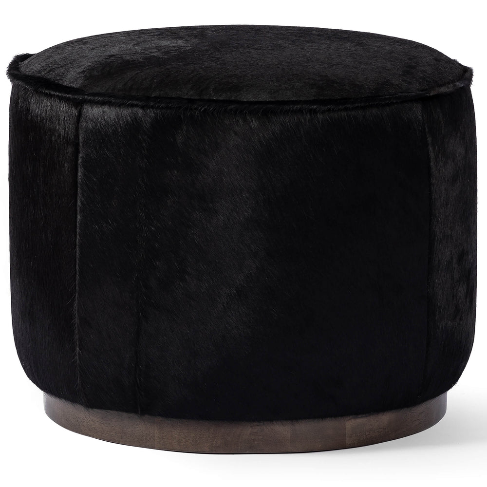 Sinclair Round Ottoman, Dark Hair On Hide